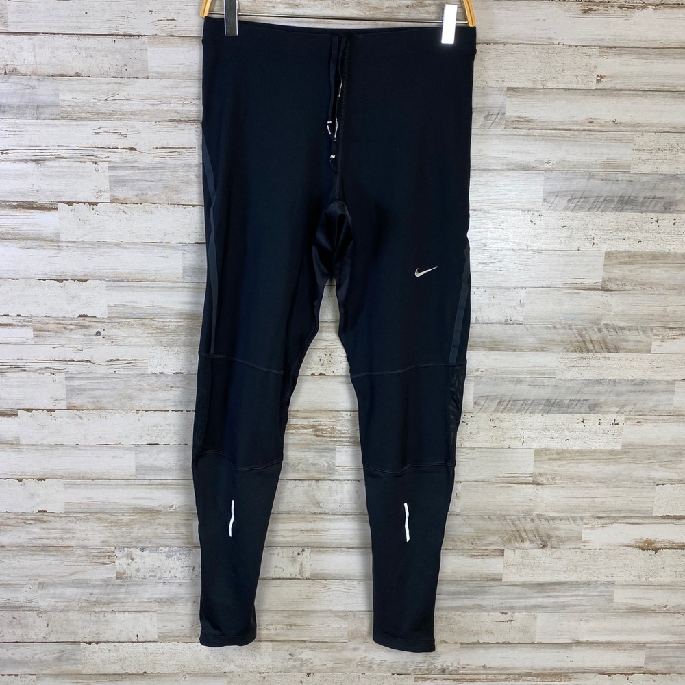 Nike Dri-FIT Running Tights Mens XL Black Mesh Panel Ankle Zip Athletic Pants